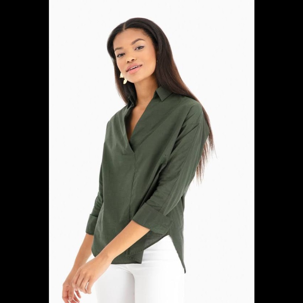 HARSHMAN Hockney Shirt in Dark Green Melange Size Large